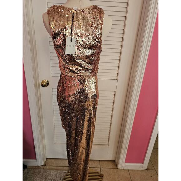 NWT Mable Mermaid Two Piece Rose Gold Sequin Gown Form Fit Prom Dress SMALL SM S - Picture 3 of 10